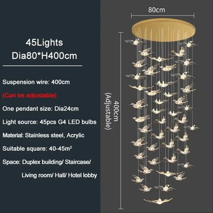 Modern gold bird design led chandelier for living room