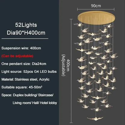 Modern gold bird design led chandelier for living room