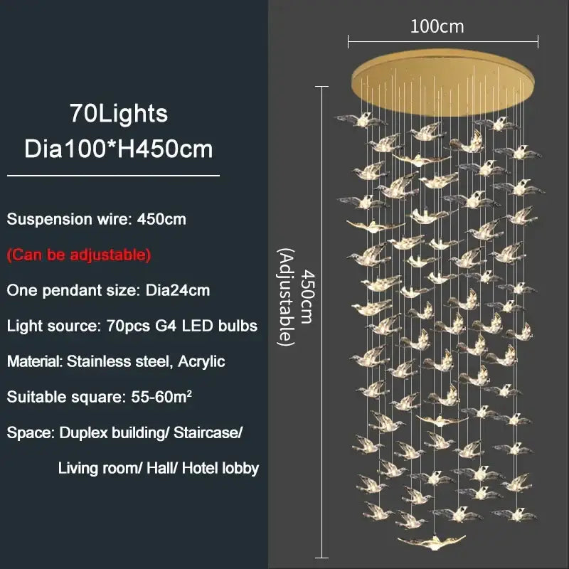 Modern gold bird design led chandelier for living room