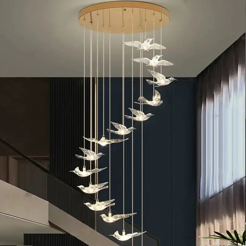 Modern gold bird design led chandelier for living room
