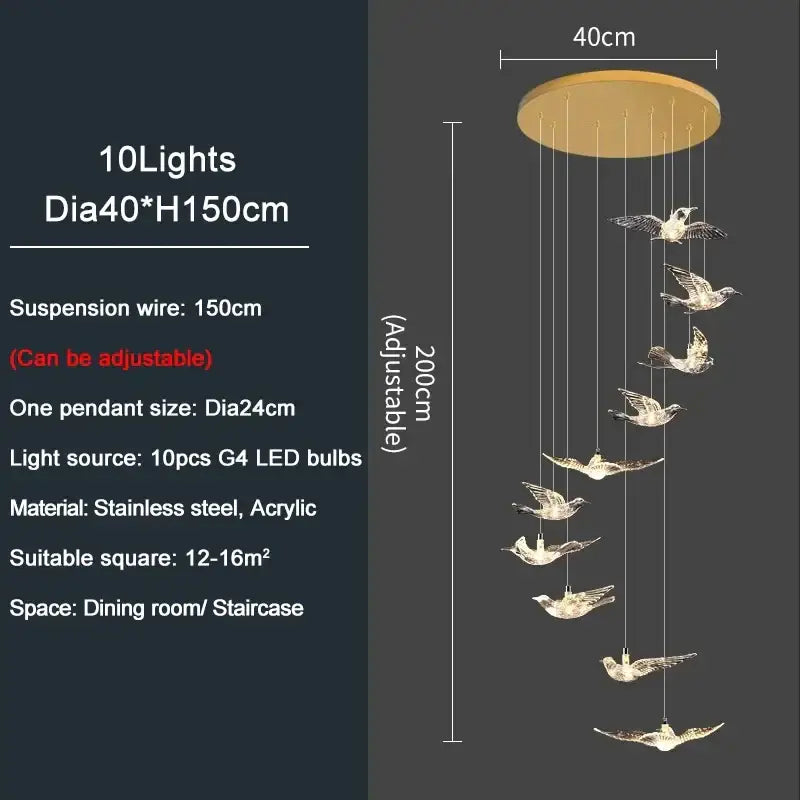 Modern gold bird design led chandelier for living room
