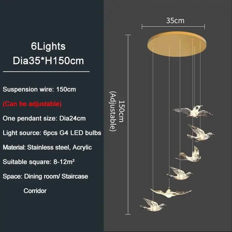 Modern gold bird design led chandelier for living room