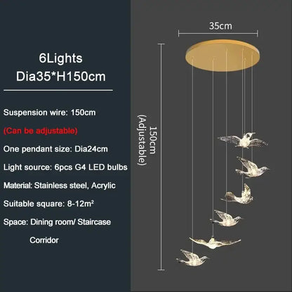 Modern gold bird design led chandelier for living room