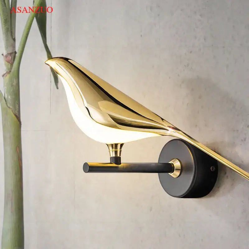 Modern gold bird led wall lamp for bedroom decor