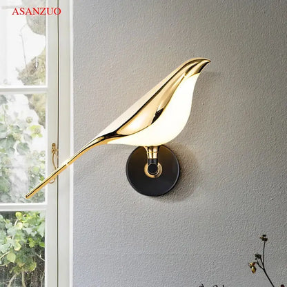 Modern gold bird led wall lamp for bedroom decor