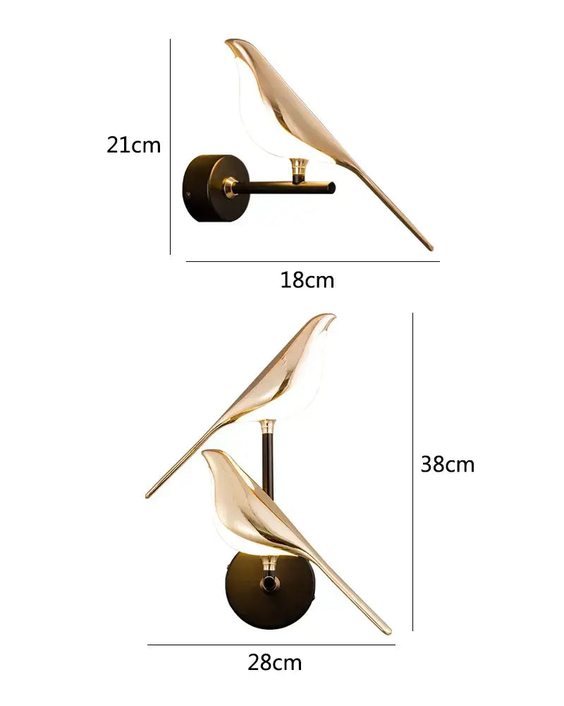 Modern gold bird led wall lamp for bedroom decor