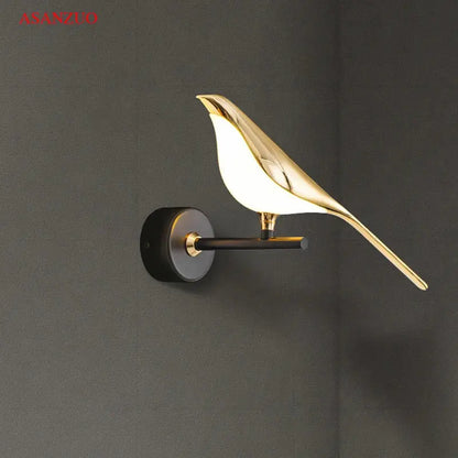 Modern gold bird led wall lamp for bedroom decor