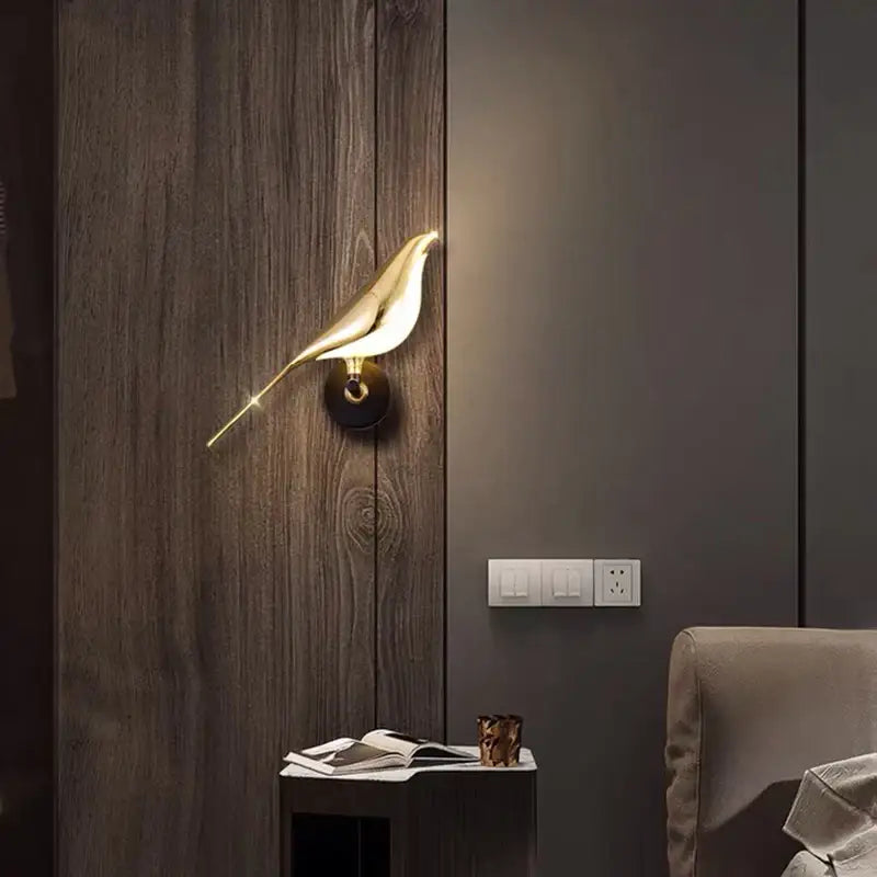 Modern gold bird led wall sconce bedroom accent light