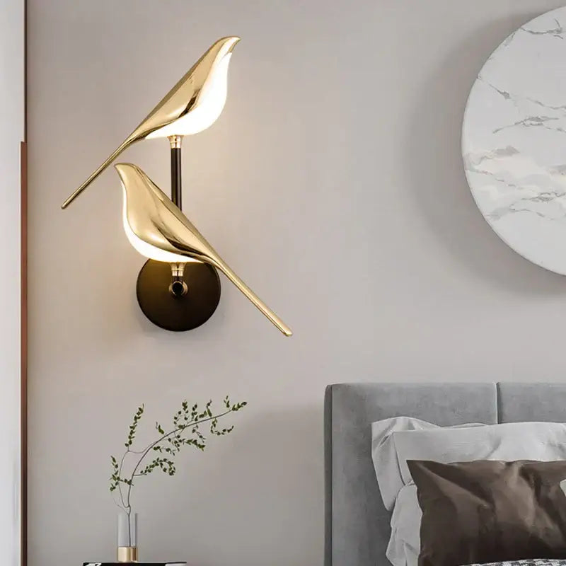 Modern gold bird led wall sconce bedroom accent light