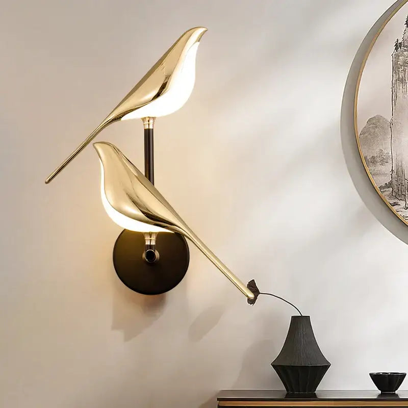 Modern gold bird led wall sconce bedroom accent light