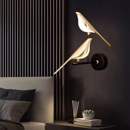 Modern gold bird led wall sconce bedroom accent light