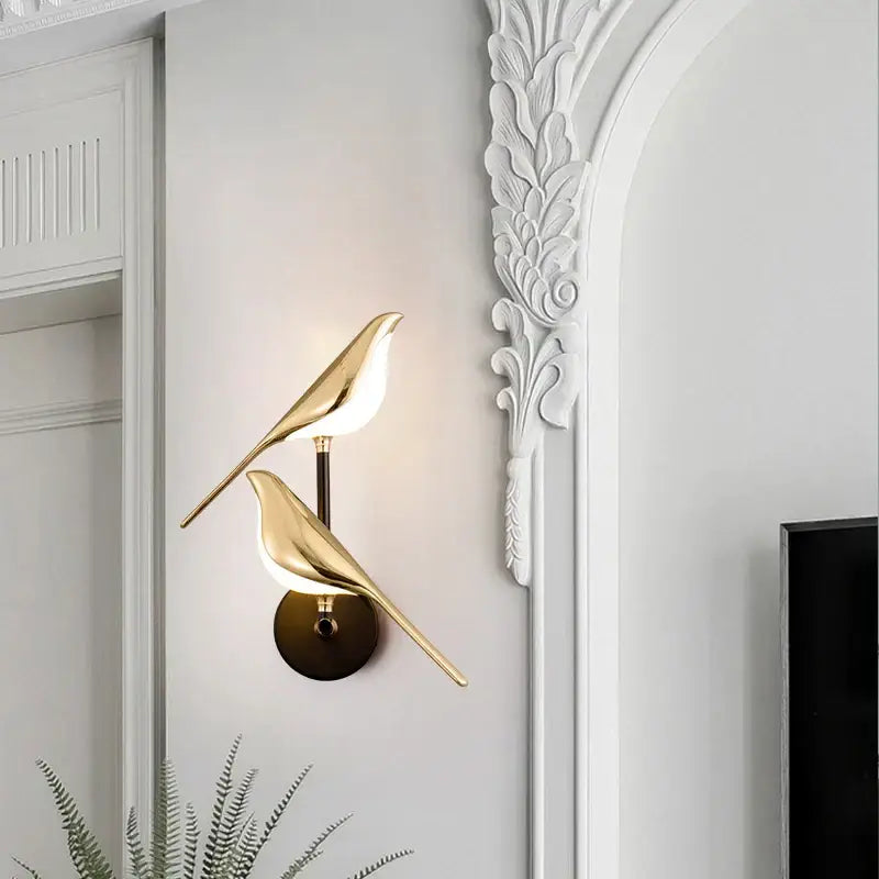 Modern gold bird led wall sconce bedroom accent light