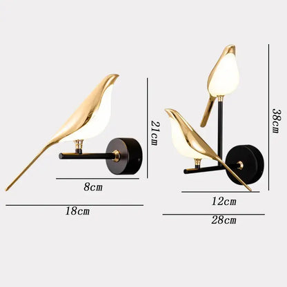 Modern gold bird led wall sconce bedroom accent light