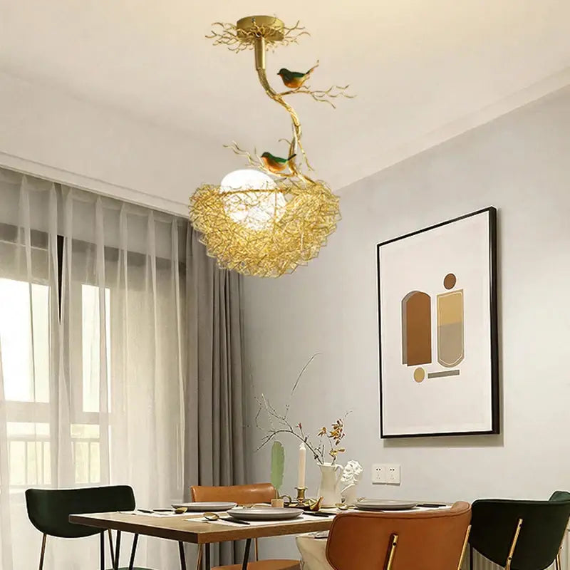 Modern gold bird nest glass pendant lights for dining room