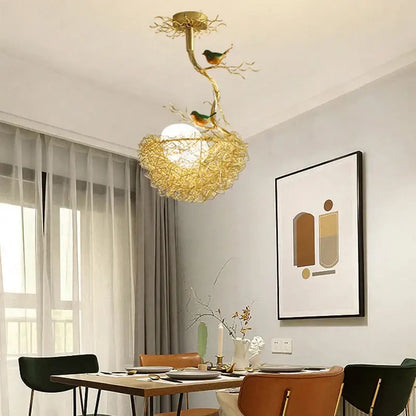 Modern gold bird nest glass pendant lights for dining room
