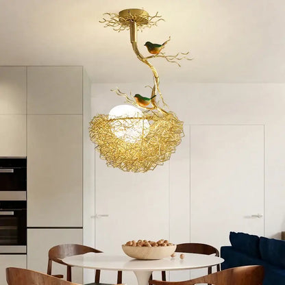 Modern gold bird nest glass pendant lights for dining room