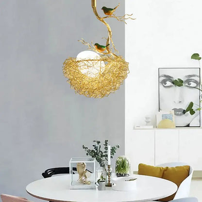 Modern gold bird nest glass pendant lights for dining room