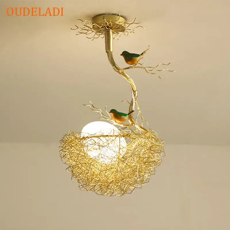 Modern gold bird nest glass pendant lights for dining room