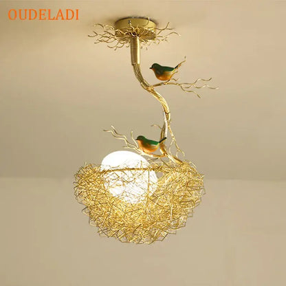 Modern gold bird nest glass pendant lights for dining room