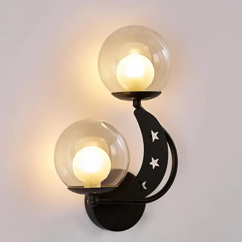 Modern gold & black ball wall sconce bedroom moon light kit