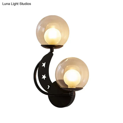 Modern gold & black ball wall sconce bedroom moon light kit