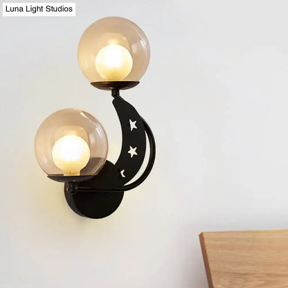 Modern gold & black ball wall sconce bedroom moon light kit