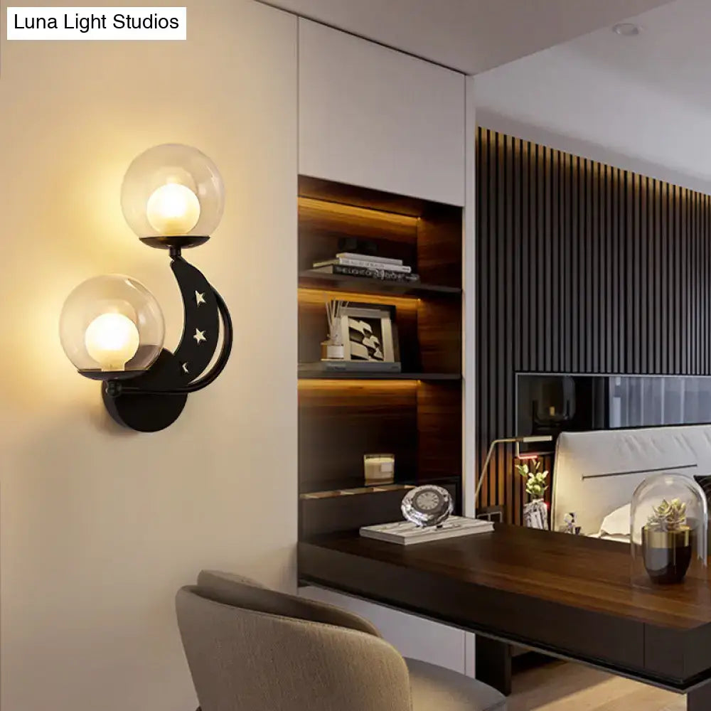 Modern gold & black ball wall sconce bedroom moon light kit
