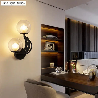 Modern gold & black ball wall sconce bedroom moon light kit