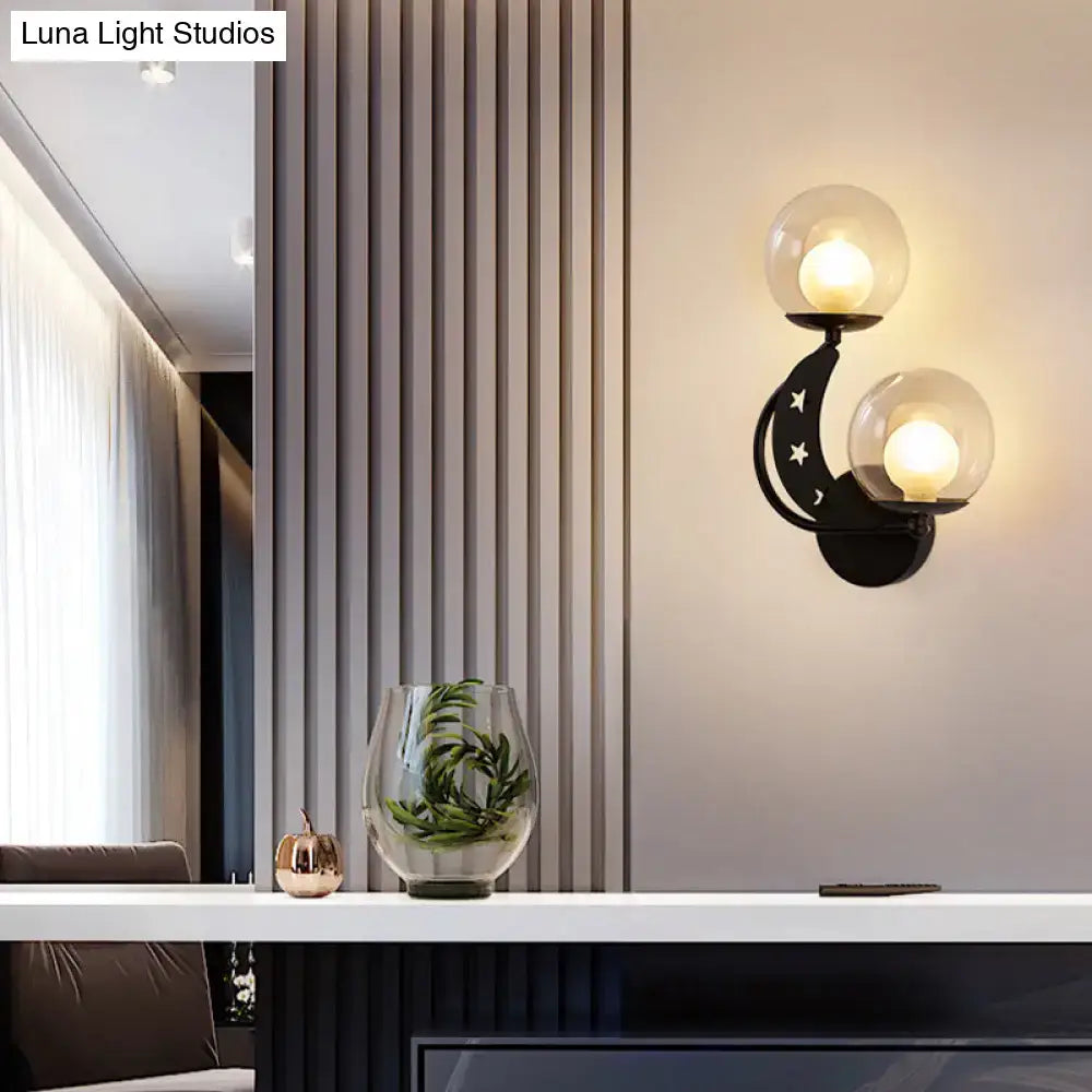 Modern gold & black ball wall sconce bedroom moon light kit
