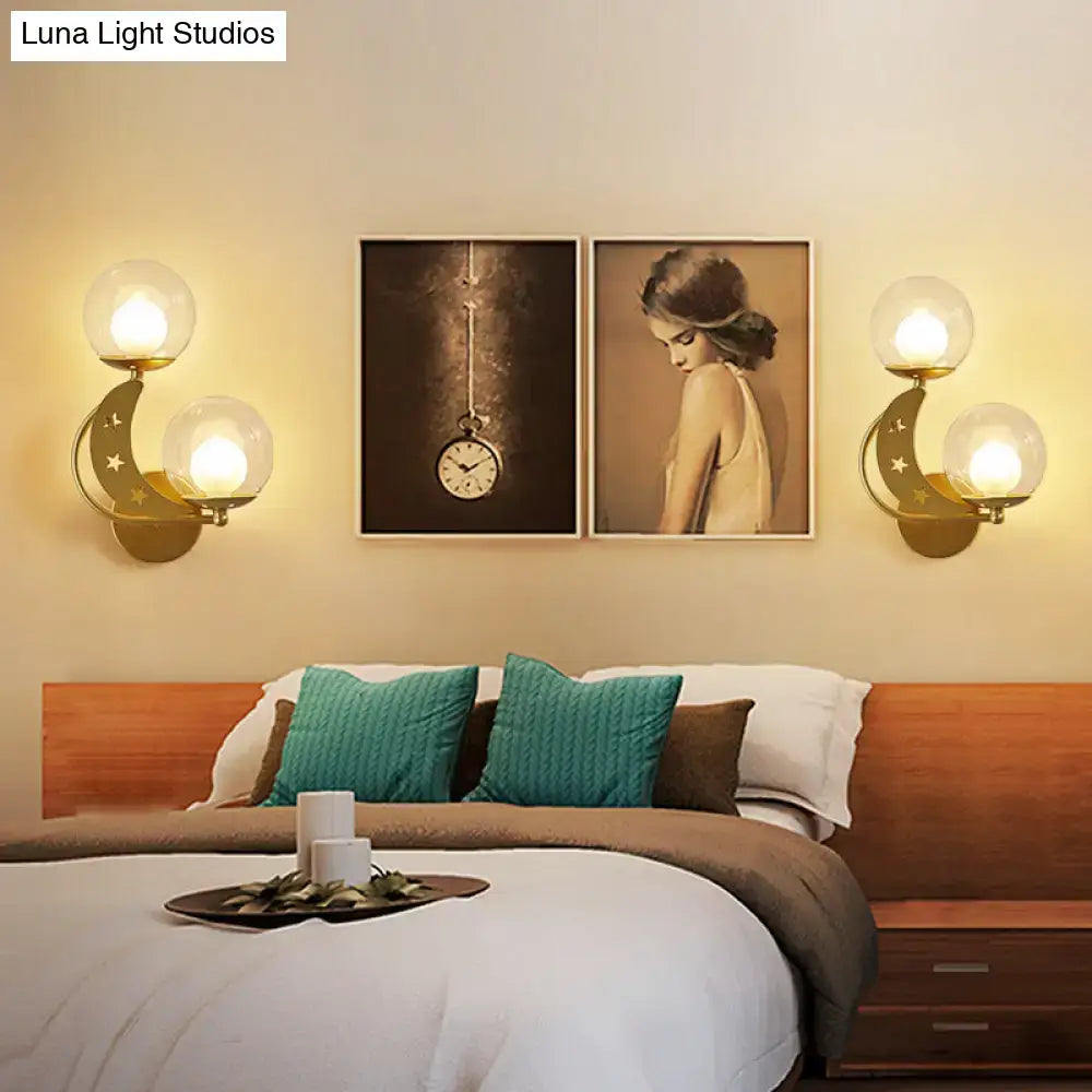 Modern gold & black ball wall sconce bedroom moon light kit