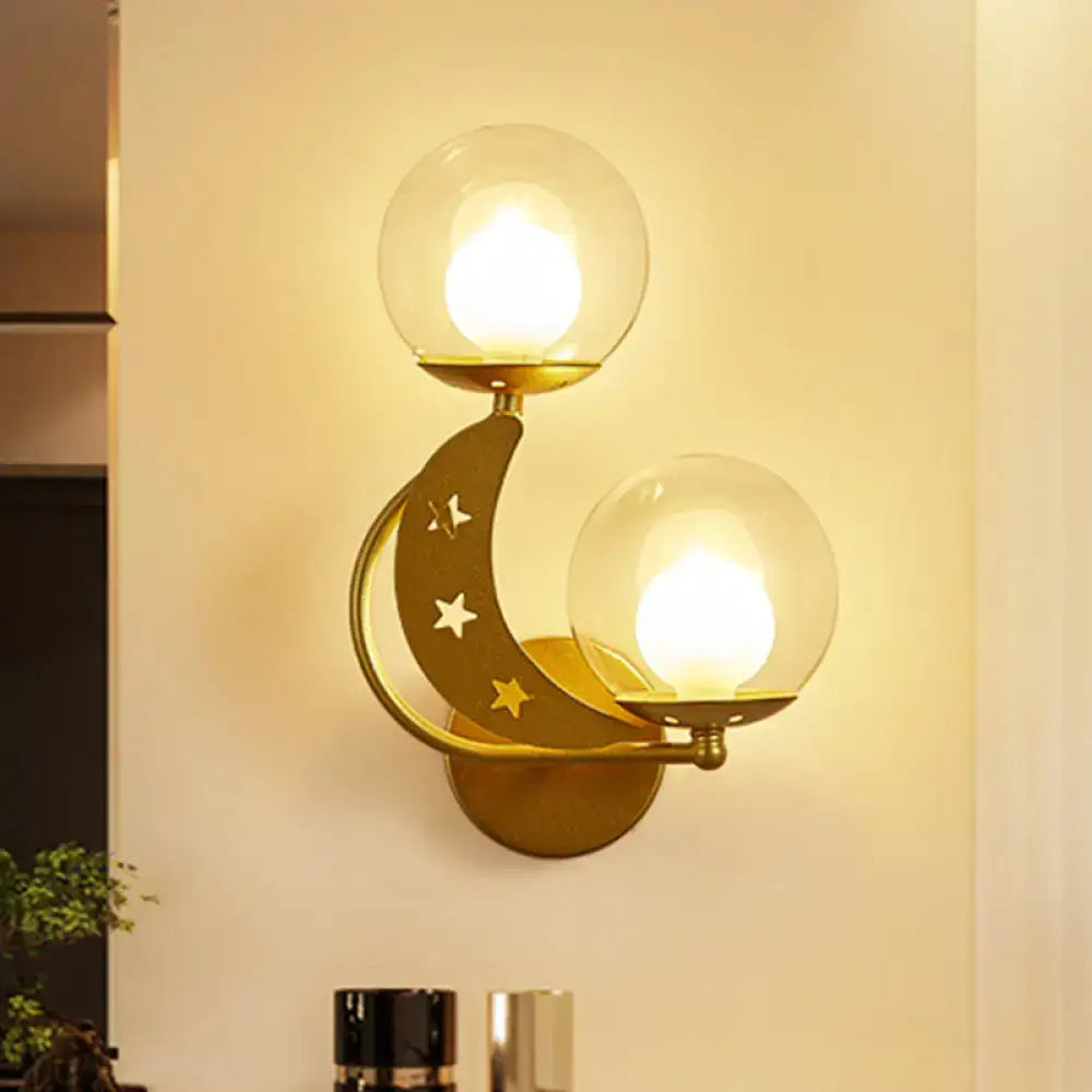 Modern gold & black ball wall sconce bedroom moon light kit