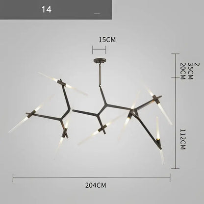 Modern gold & black branch suspension pendant light dining room