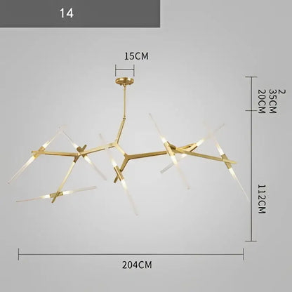 Modern gold & black branch suspension pendant light dining room