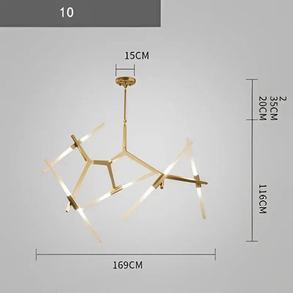 Modern gold & black branch suspension pendant light dining room