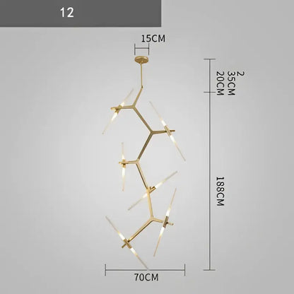 Modern gold & black branch suspension pendant light dining room