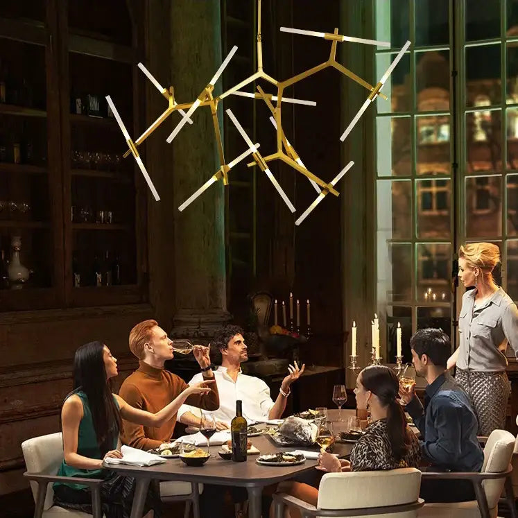 Modern gold & black branch suspension pendant light dining room