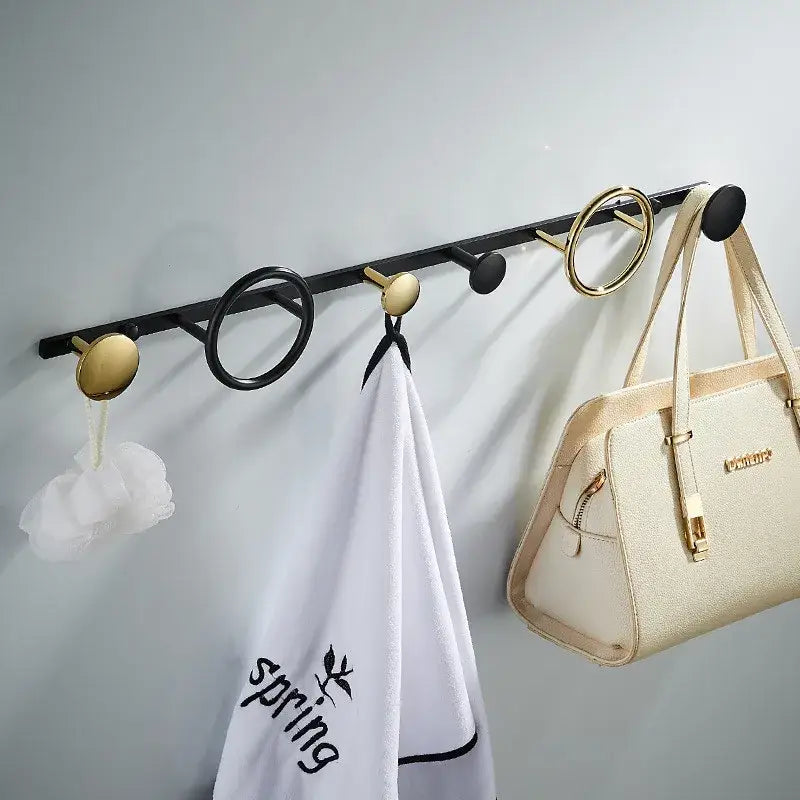Modern gold & black brass towel hook set bathroom wall hanger