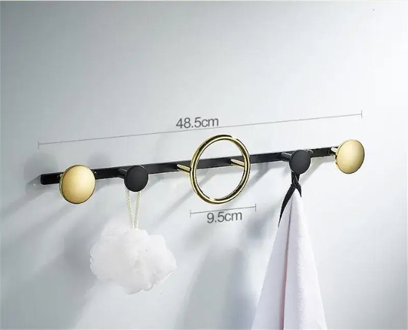 Modern gold & black brass towel hook set bathroom wall hanger