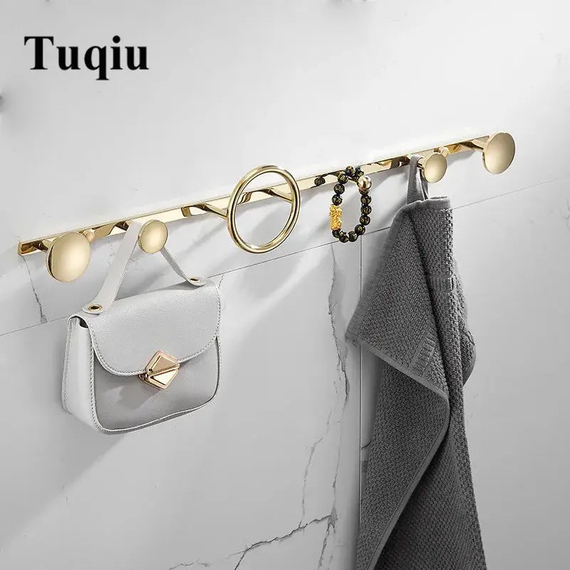 Modern gold & black brass towel hook set bathroom wall hanger