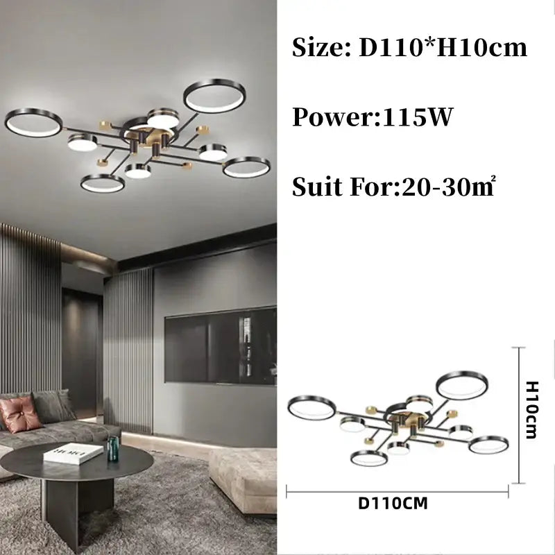 Modern gold & black circular ring pendant light for living room