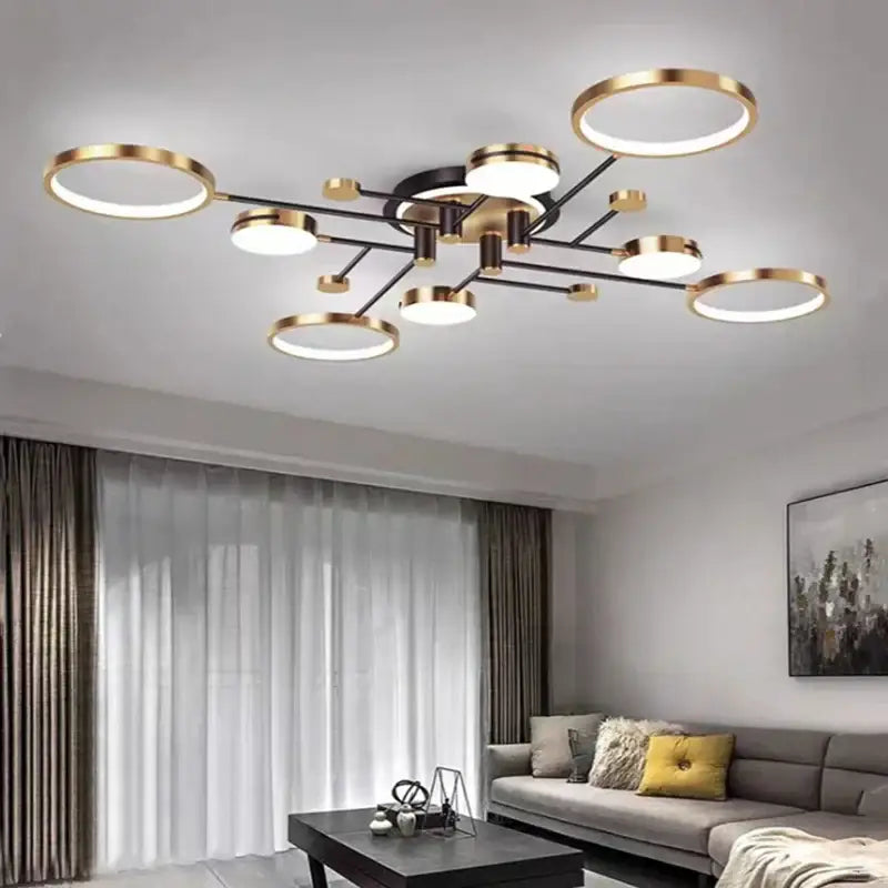 Modern gold & black circular ring pendant light for living room