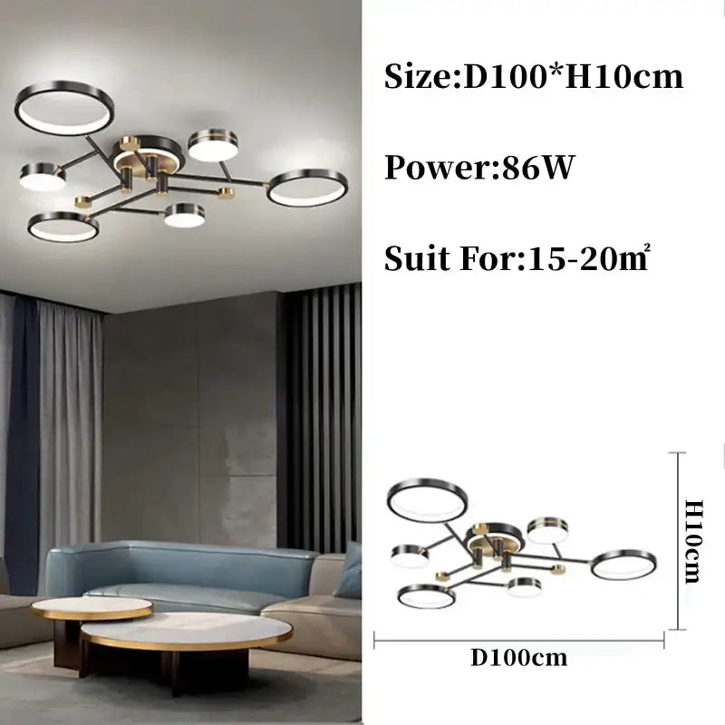 Modern gold & black circular ring pendant light for living room