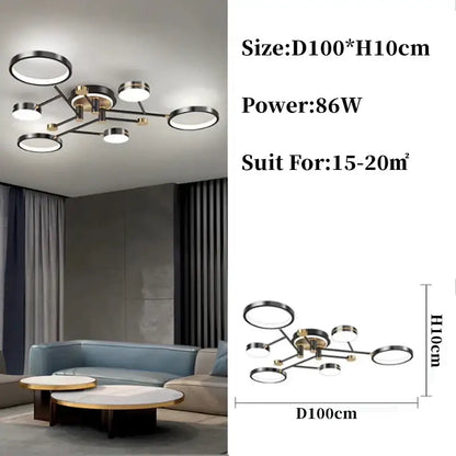 Modern gold & black circular ring pendant light for living room