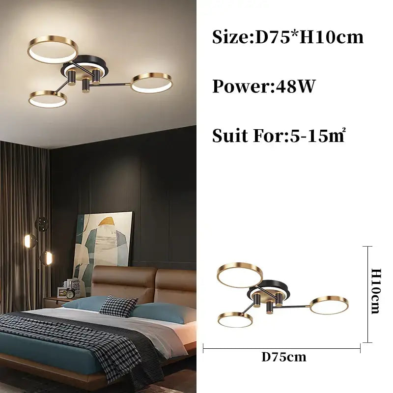 Modern gold & black circular ring pendant light for living room