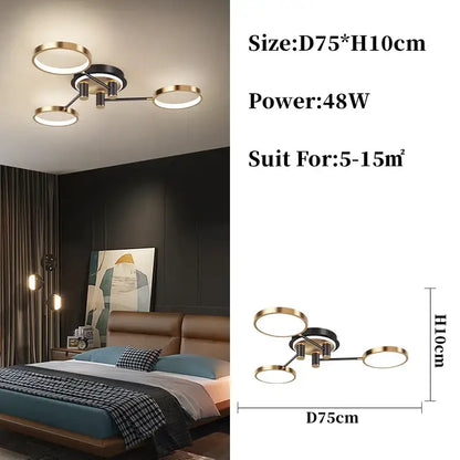 Modern gold & black circular ring pendant light for living room