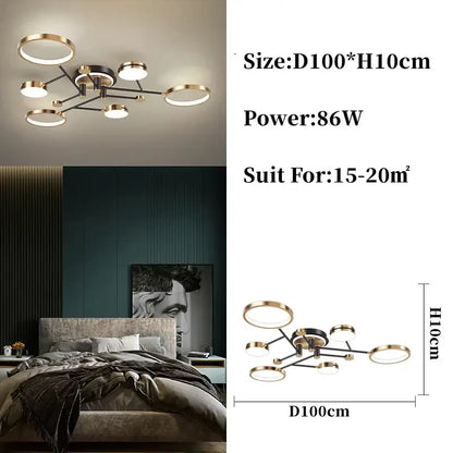 Modern gold & black circular ring pendant light for living room