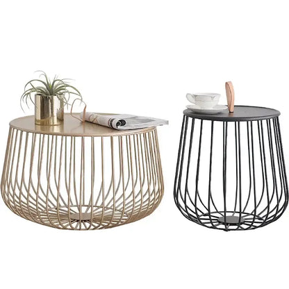 Modern gold & black coffee table living room wireframe side tables
