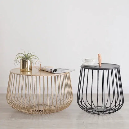 Modern gold & black coffee table living room wireframe side tables