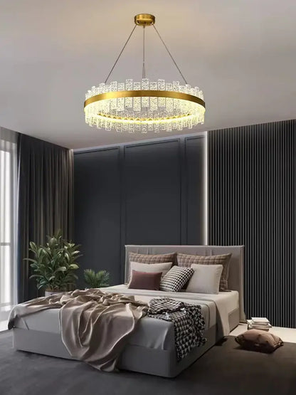Modern gold & black crystal led chandelier dining room pendant light