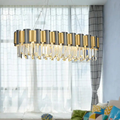 Modern gold & black crystal rod hanging lamp dining room chandelier